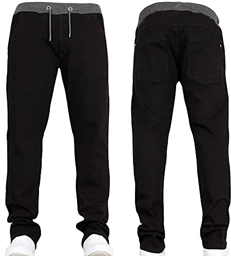 JEANBASE New Boys Kids Designer Branded Stretch Denim Elasticated Ribbed Waist Jogger Pull On Jeans Pants Black 15-16 Years
