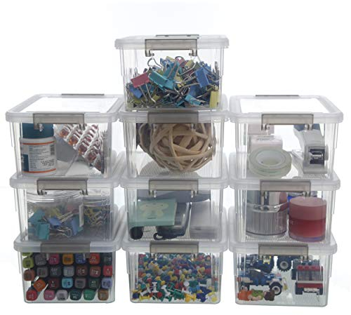 Citylife 10 Pack Storage Boxes with Lids Plastic Small Clear Stackable Box for Shelves Toys, 1.25L