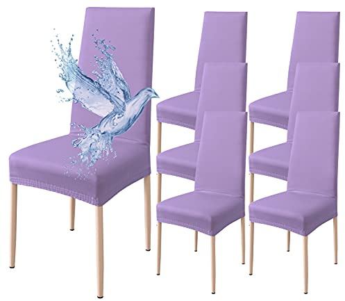Poligino Coprisedie con Schienale 6 Pezzi Elasticizzati, Impermeabili, Misura Universale, Coprisedia Soggiorno Cucina Moderna Lavabile Estraibile - Lilla