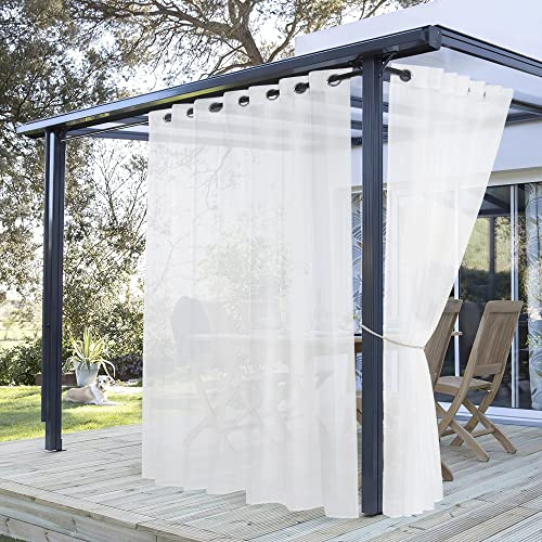 PONY DANCE Tenda Trasparente da Esterno Impermeabile 1 Pezzo L254 x A243 CM Tenda Gazebo Idrorepellente Voile Curtain Bianca con Anelli Impermeabile per Gazebo Decorazione