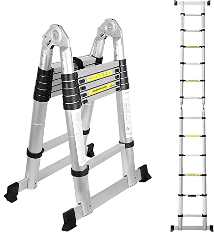Randaco Escalera Telescópica 3.8M, Aluminio Escalera Extensible Plegable Multipropósito Portátil, Extensión Escalera Multiusos Portátil 1,9M+1,9M, Carga Máxima 150 kg