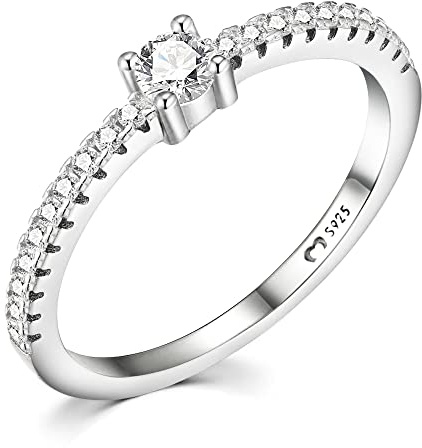 Anillos de mujer en plata de ley con brillante central. Anillo plata mujer con acabado plateado o dorado. Joyería mujer ideal para parejas, regalo para madres, amigas... Anillos para parejas