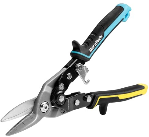 DURATECH 10 Inch Aviation Snips | Straight Cut Tin Snips for Cutting Metal Sheet | CR-V Steel Heavy Duty Tin Snips with Visible Cutting Length