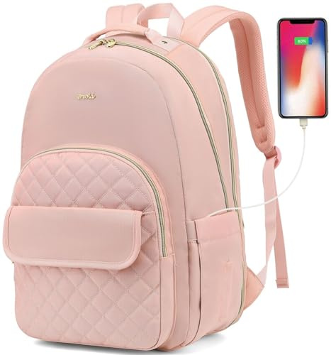 Datorryggsäck rosa för kvinnor, snygg ryggsäck 40 cm för arbete resor omvårdnad, studentväska för flickor skola college universitet