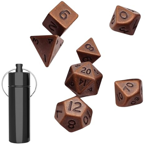 Yuqilin 7 Piezas Dados de rol, Dados Poliedricos, Juego de Dados, Dados DND Traje, con Estuche de Dados Llavero, para Dragones y Mazmorras RPG MTG Dados Juego de Mesa Regalos (Cobre Rojo Envejecido)