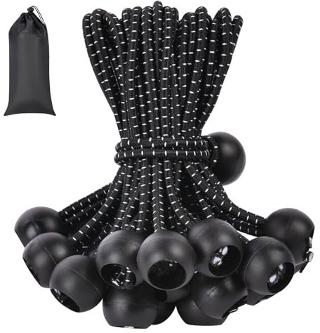 Adiwo Tensores Elásticos, 50PCS Tensores Elasticos con Bola, 10CM Tensores Elásticos para Lonas, Cuerda de Fijación Bungee Cords para Cortinas, Pabellones,Tiendas de Campaña, Banner, Trampolín-Negro