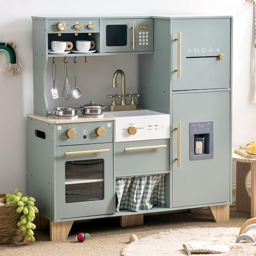 ROBUD Puppenküche aus Holz mit Kühlschrank - Rollenspiel Spielzeug für Jungen und Mädchen ab 3 Jahren