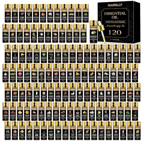 Essential Oils Set -120 Pcs Aromatherapy Essential Oil Kit for Diffuser, Humidifier, Massage, Skin Care, Candle Making - Fruity, Floral, Bakery, Mens, Woody & Herbal Essential Oil Gift Set