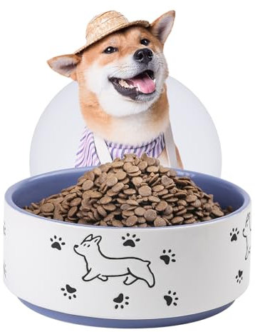 Ciotola per Cani in Ceramica - Ciotola Acqua Cane con Modelli di Zampe Felici - Ideale per cani di Taglia Media e Grande - 20,3 cm - 1900 ml - Viola