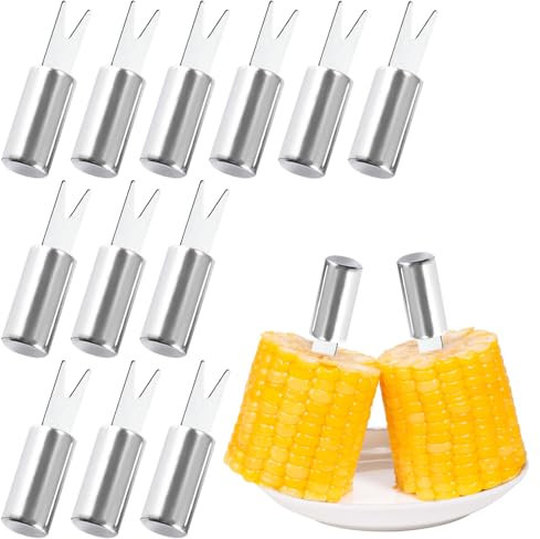 12PCS Corn on The Cob Skewers, Stainless Steel Sweetcorn Holders Corn On Cob Forks for BBQ Camping Kitchen Party Tools
