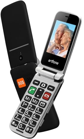 artfone CF241A Negro-gsm Teléfono móvil de Tapa para Mayores丨Botones y Teclas Grandes丨Teléfono móvil para Ancianos de Pantalla 2,4 丨Llamada Rápida丨Cámara丨Botón SOS丨Bateria 1300mAh丨Doble SIM丨Bluetooth
