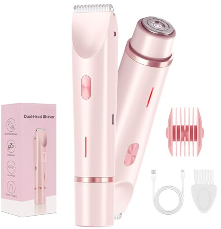 Lady Shaver for Women - Electric Bikini Trimmer for Women, 2-in-1 Women's Body Trimmer，Painless Hair Removal for Face, Body & Intimate Areas （Pink）
