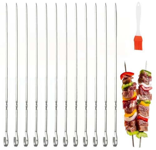 50 styck rostfritt stål grillspett, 40 cm metallspett för grill, schaschlikspett för kött, grönsaker, återanvändbara metallspett grill kabob, spettar för grillning för bål eller grillskål