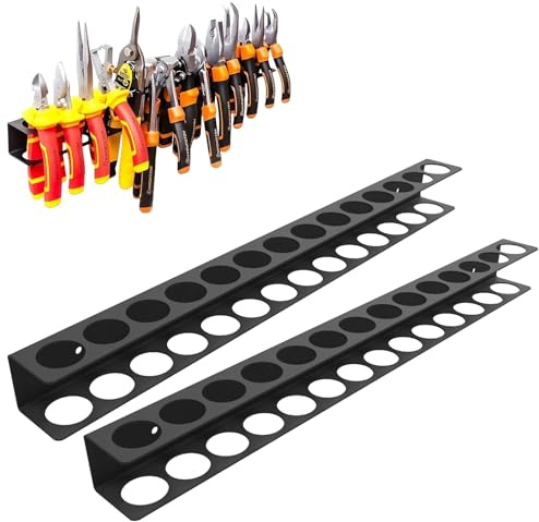Supporto per pinza da parete, 2 pezzi, supporto per attrezzi da parete in acciaio, con 14 fori per cacciaviti, pinze per martello, organizer per garage, officina, parete degli attrezzi, colore nero