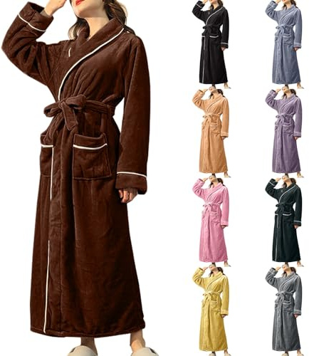 Morgonrock dam lång fluffig, badrock dam bomull mysig loungewear vinter basturock varma badrockar plysch sovrock med fickor, hemmakläder med bälte, kimono utan huva, badrock, marinblå, XL