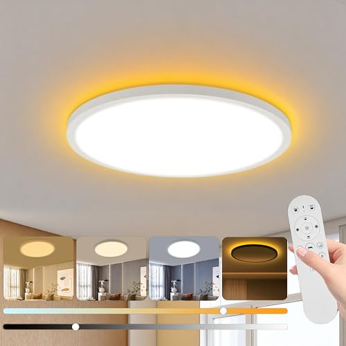 Kimuwote Plafon LED Techo Regulable, Lámpara Techo 24W con Mando, Luz Nocturna Regulable 1800K, Lampara LED Techo 2700K-6500K Adecuado para Dormitorios Habitaciones Infantiles, Salones, Ø30