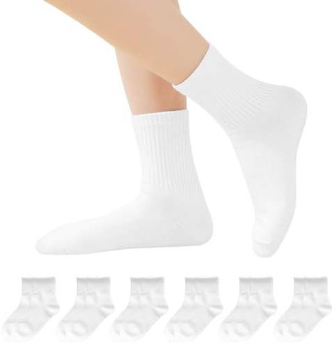 Fjquamitix 6 Pairs Boys Girls School Socks, Soft Cotton Seamless Athletic Breathable Crew Socks for Kids, Children Aged 2-15 Years, Everyday Wear & Sports