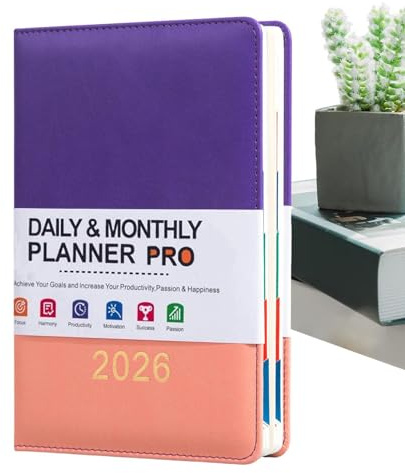 Agenda giornaliera 2026 in pelle di alta qualità, formato A5, con calendario e organizer settimanale mensile, quaderno per appuntamenti, per studenti, insegnanti, professionisti, famiglia, ufficio