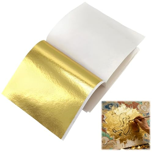 100 st imitationsblad, imiteringsblad, bladguld, 14 x 14 cm, guldblad, för målning, förgyllningshantverk, dekoration, möbler, naglar (guld, stil B)
