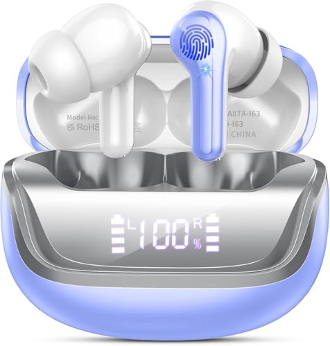 Cuffie Bluetooth, 2025 Auricolari Bluetooth 5.4 con 4 ENC HD Mic, Cuffie Wireless In Ear Stereo HiFi, 45 Ore Cuffiette Bluetooth con LED Display, Cancellazione Rumore , IP7 Impermeabili, Touch Control