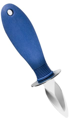 Uonlytech Coltello Apriostriche in Acciaio Inox senza Manico Impugnatura Antiscivolo Blu, Sgusciatore per Frutti di Mare e Capesante, Utensile Portatile per Cucina e Picnic