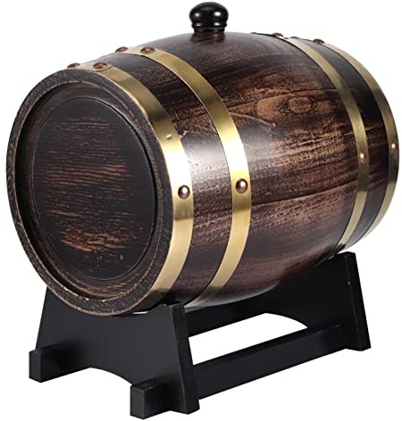 Syrisora Botte di Vino in Legno di Quercia da 3 Litri, Rivestimento in Foglio di Alluminio Previene Perdite, Design a Strisce Nere per Vino Rosso Brandy Whisky Tequila, con Rubinetto per