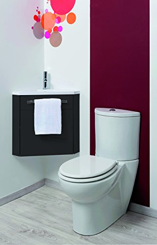 ONDÉE - Mueble de Lavabo Suspendido Colección Nino - Mueble de Esquina Compacto - Variedad de Colores - 1 Puerta - Cierre Suave - Instalación Reversible - Ancho 53cm - Acabado Lacado Gris