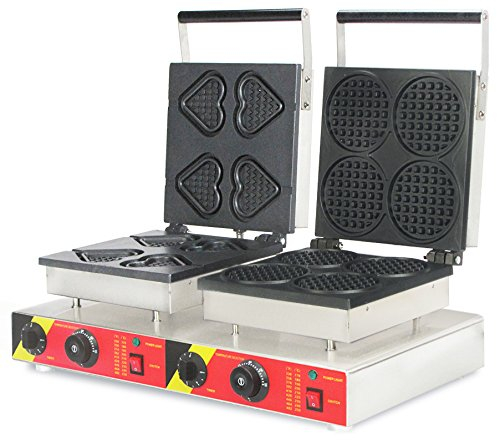 cgoldenwall NP de 559 Commercial Cucurucho de helado Cono eléctrica en forma de corazón Gofrera Maker antiadherente redondo relieve Tostadora Doble cabezal Waffle Baker – Muffin eléctrica Belgas