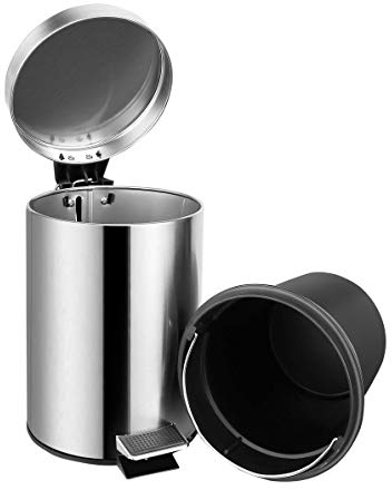 Ambrosya | Exklusiver Kosmetikeimer aus Edelstahl | Abfalleimer Badezimmer Mülleimer Bad Papierkorb Treteimer Accessoires Mini Eimer Matt (Edelstahl (Gebürstet), 3 Liter)