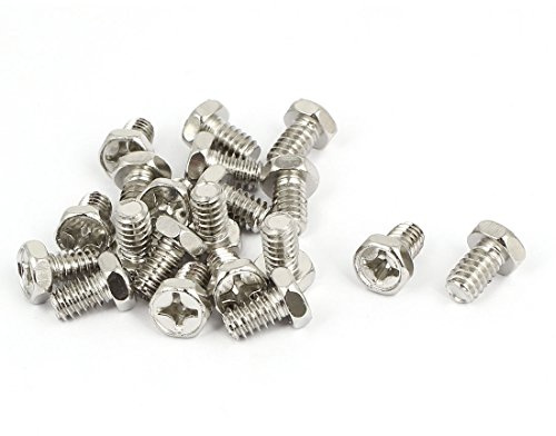 Aexit M6 x 1.25 mm x 10 mm Tornillos hexagonales Macho Tornillos de cabeza Phillips Sujetador (model: I4346IIIVII-6906JN) Tono plateado 20pcs