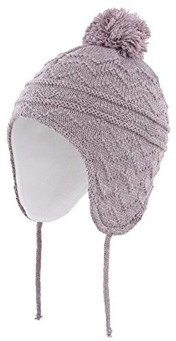 Connectyle Kids' Winter Beanies Cap with Pom Pom Toddler Fleece Lined Knit Beanie Cap with Ear Flaps Hat M Purple
