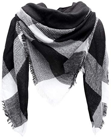 Kakaly Women Tartan Scarf - Winter Plaid Blanket Scarfs Warm Large Triangle Shawl Wrap Cashmere Soft Checked Ladies Scarves Gifts