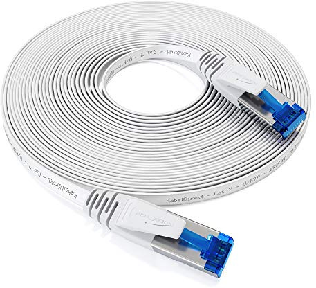KabelDirekt – 20 m – Cavo Ethernet piatto e cavo LAN e cavo di rete (Cat7, 10 Gbit/s, spina RJ45, particolarmente flessibile, adatto alla posa, per collegamenti con fibra ultra veloce, bianco)