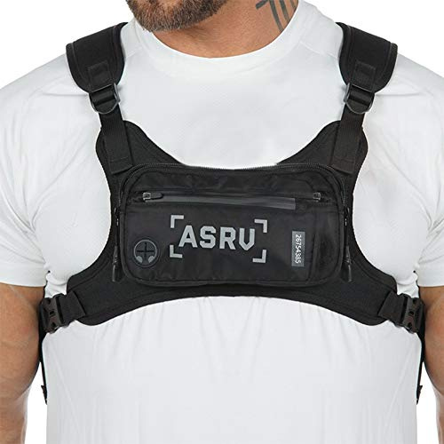 Longzhuo Chaleco Táctico para Hombre con Bolsa de Pecho Hip Hop, Frontal con Agujero para Teléfono, Reflectante, Impermeable, Ajustable para Deportes