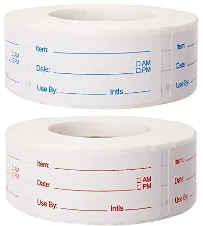 2 Rolls 1000 Pieces Removable Food Stickers, 1 x 2 Inch Food Freezer Lables Reminder Food Storage Labels Prep Canning Labels for Jars, Pantry and Meal Containers (Red, Blue)