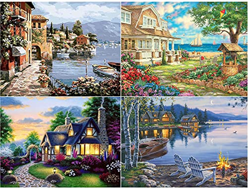 Diamond Painting, 4 Pack DIY 5d Diamant Painting Bilder für Erwachsene & Kinder [mit Diamond Painting Zubehör] Diamant malerei Kits Malen nach Zahlen Wohnzimmer Bilder Dekoration für Home Wall