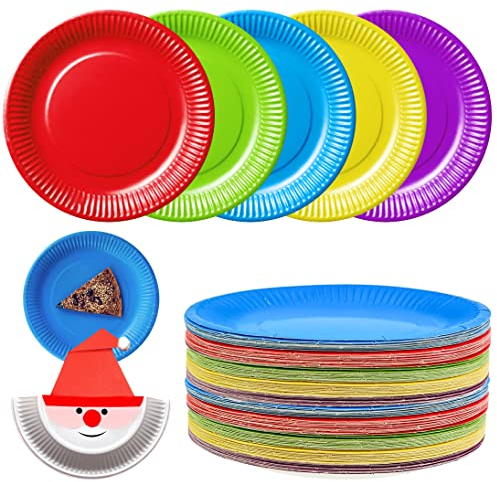 Cisolen 50 Pezzi Piatti di Carta Colorati per Feste Piatti Usa e Getta Colore Stoviglie per Feste Fai Da Te per Matrimoni Feste di Compleanno dei Bambini