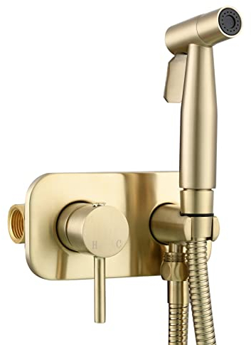 Tecmolog Bidet Portatile per WC Acciaio Inossidabile Set di Nebulizzatore per Bidet a Mano Caldo e Freddo, Oro Spazzolato, WS024J2F2