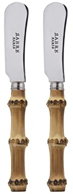 SABRE PARIS - Panda 2Pc Butter Knife Set - Butter Spreader - Stainless Steel Knife - Bamboo Wood Handle
