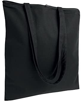 Artexia Black Cotton Canvas Shopping Bag with Zip and Long Handles 38 cm