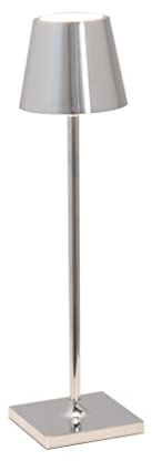 Zafferano, Poldina Micro Lampe mit Glänzendem Chrom-Finish, Kabellose, Wiederaufladbare Tischlampe mit Touch Control, Geeignet für den Innenbereich, Dimmer, 2200-3000 K, Höhe 27,5 cm