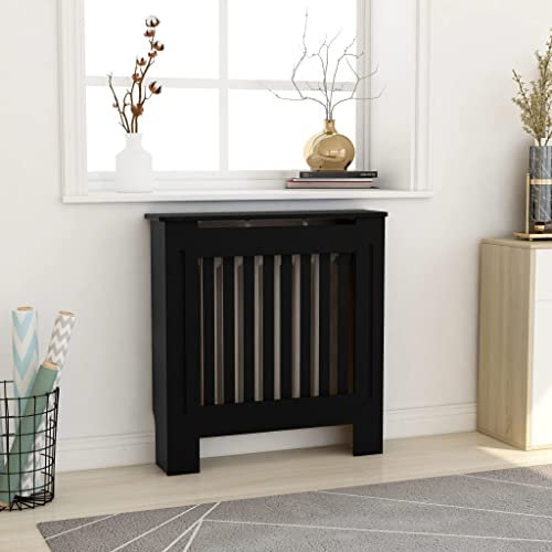 HOMIUSE Heizkörper Verkleidung Abdeckung 78x19x81.5 cm Heizkörperverkleidung Modernes Lamellen-Design Heizung Abdeckung Heizkörperabdeckung für Schlafzimmer Wohnzimmer Radiator Cover Schwarz MDF