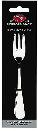 Tala Performance Set of 4 Stainless Steel Pastry Forks, Perfect for Cake and Dessert, Rust and Stain Resistant with a Non-Slip Grip, Dishwasher Safe with a Mirror Polish Finish