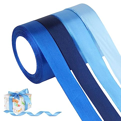 ZEFAN presentband, 4 rullar satinband blå – 88 m x 25 mm, presentband blå, bröllopsband, dekorativt band för bröllop, födelsedag, gåva, blomma