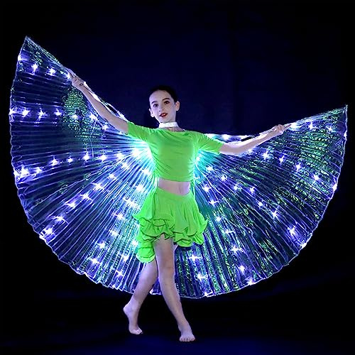 Ailes LED Isis, ailes de danse du ventre avec ailes de papillon LED colorées et bâtons télescopiques lumineux - Costume de performance pour carnaval, scène, Halloween, Noël, fête (Enfants, lumière
