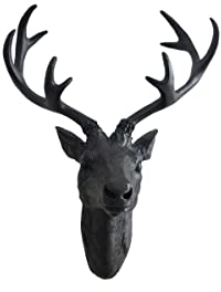 LEX Hirschgeweih matt schwarz Polyresin Größe wählbar Geweih Wanddeko Tierkopf, Größe:XS