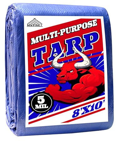 MVPNET 8x10Ft 5mil Waterproof Tarp, UV Resistant Blue Multipurpose Tarps