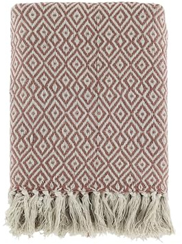 Chic Antique Wohndecke Plaid rosa Gemustert Rauten Baumwolle 130x180 Altrosa mit Fransen