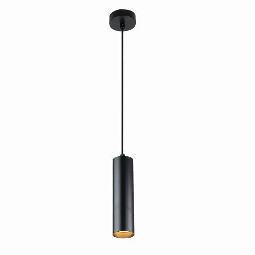 Alpinaluz Lampadario a sospensione in alluminio tubolare design moderno e minimalista 20 cm con attacco GU10 e cavo tessile da 120 cm (nero)