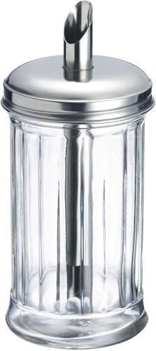 EclipseGuard Distributeur de sucre 350 ml, sucrier en verre, couvercle avec bec verseur non tranchant, restaurant et bar à café Ustensiles de cuisine avec brosse de nettoyage
